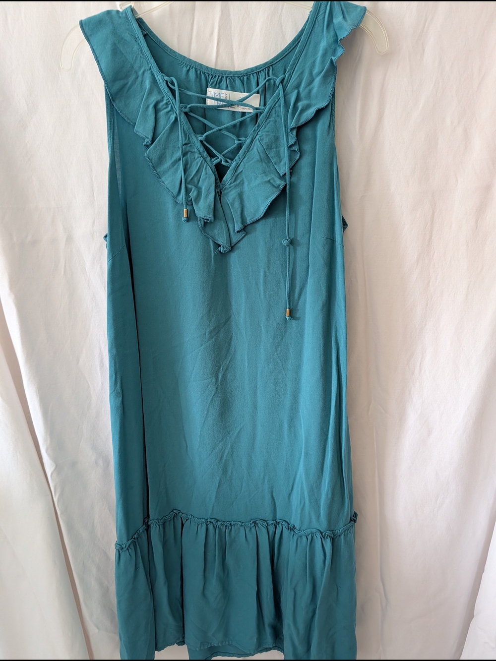Time and Tru Teal Ruffle-Trim Chemise